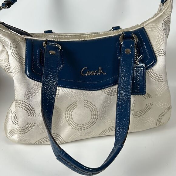 COACH ASHLEY Signature C Cloth Satchel shoulder bag Ivory/Peacock cross body - Picture 11 of 16
